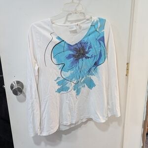 Elegant Blue Floral Long Sleeve Top